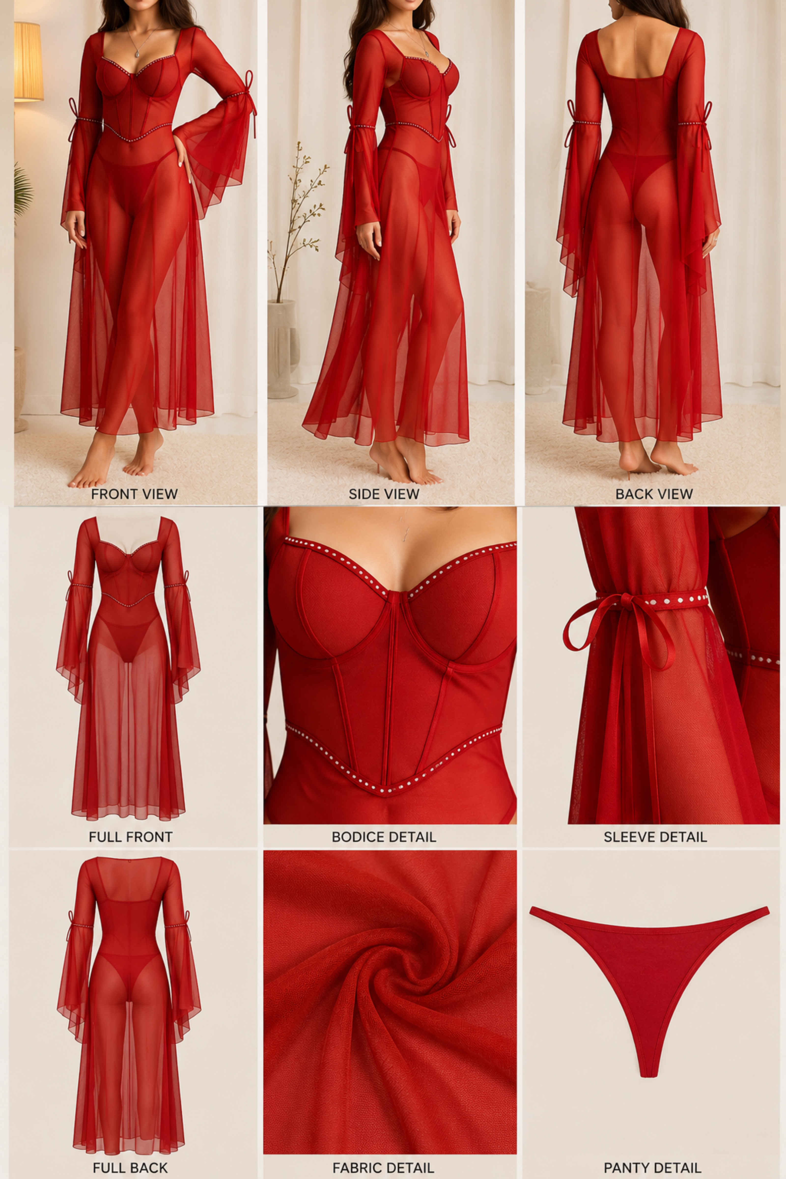 Long Sleeve Sheer Mesh Nighty