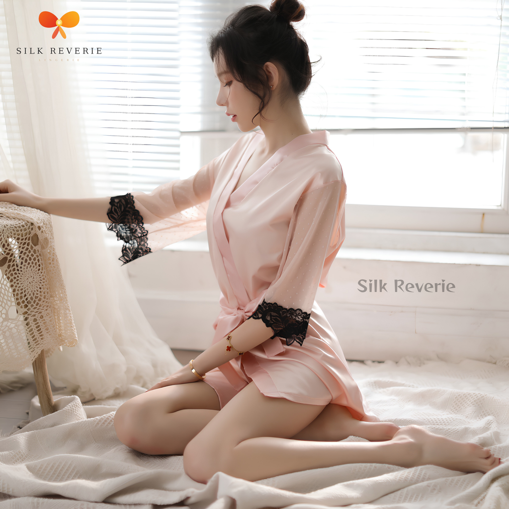 Pink Satin Nightgown With Robe