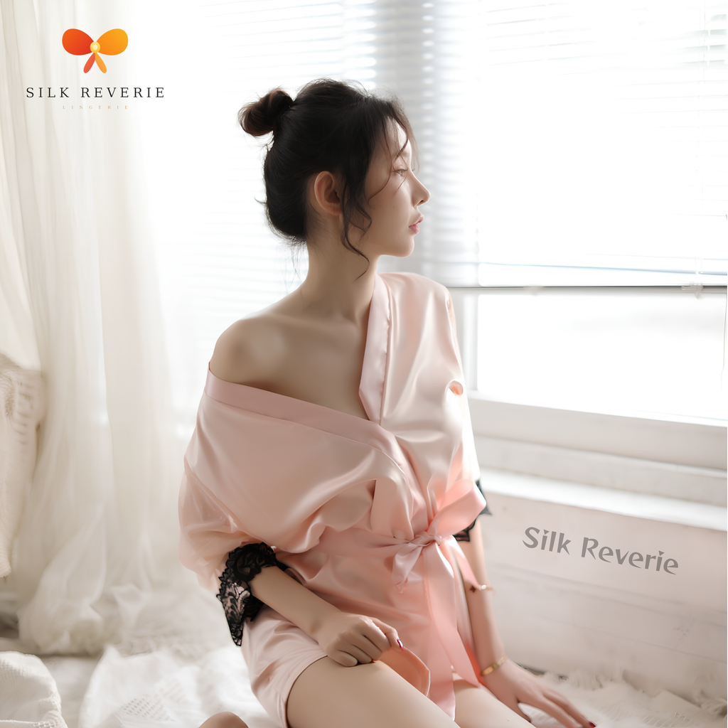 Pink Satin Nightgown With Robe