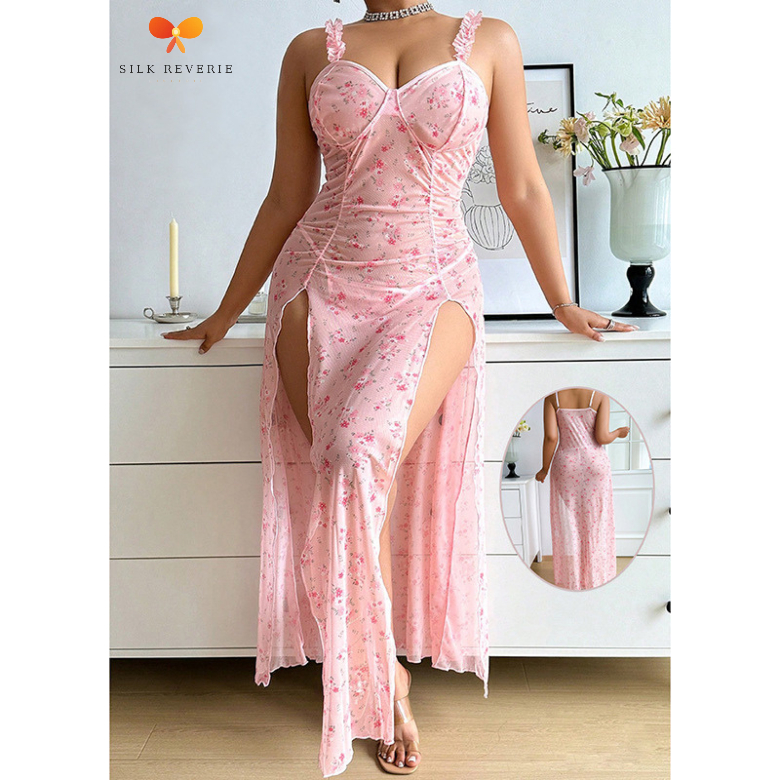 Pink Floral Long Nighty